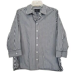 Foxcroft Wrinkle Free Shaped Fit Black Gingham 3/4 Sleeve Button-Up Top Size 16